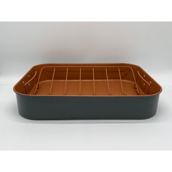 Crofton Nonstick Roasting Pan With Rack 16"x12"x3" Copper & Gray Carbon Steel Di - Picture 2 of 8